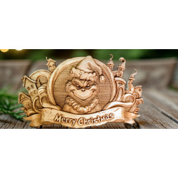 Grinch "Merry Christmas" 3D Wood Relief Carving - Whoville Wall Plaque